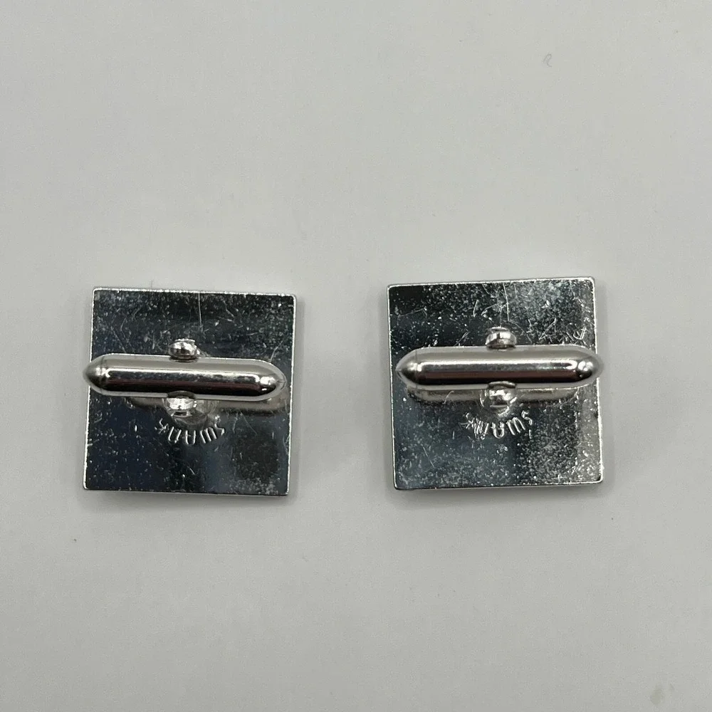 Vintage Swank‎ Cuff Links Square Silver Tone Black Stone
